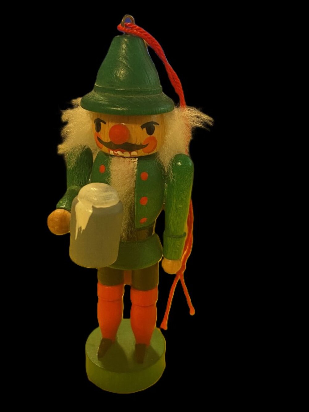 Wooden Nutcracker Ornament ~ Vintage ~ Lever Mechanism Works